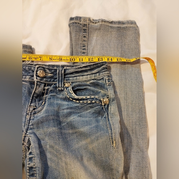 Miss Me Light Blue Boot Cut Low Rise Jeans with Intricate Embroidery 26 - Picture 4 of 7